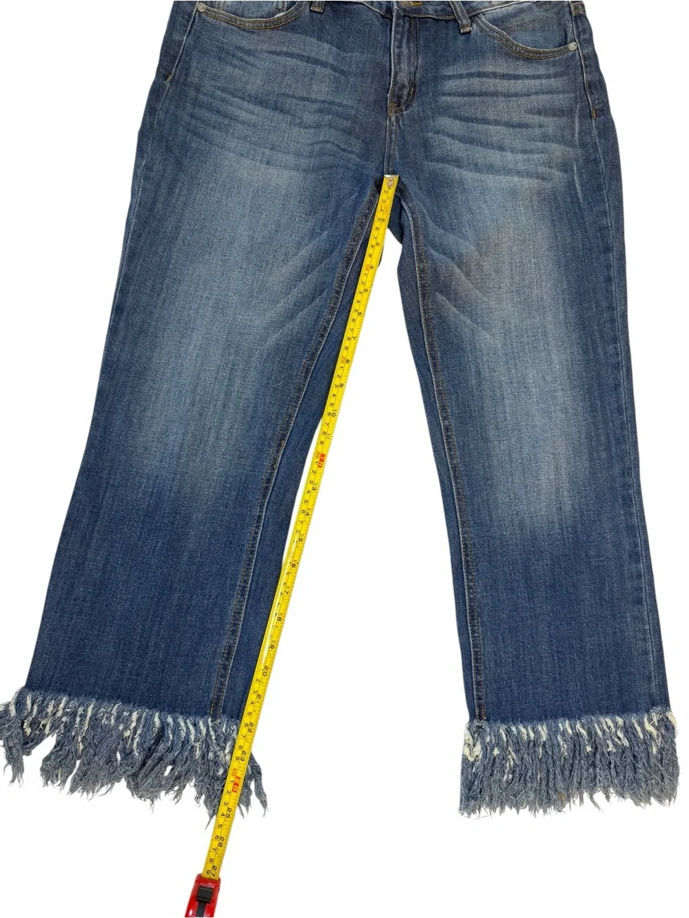 Judy Blue Distressed Blue Fringe-Hem Cropped Jeans - Picture 2 of 5